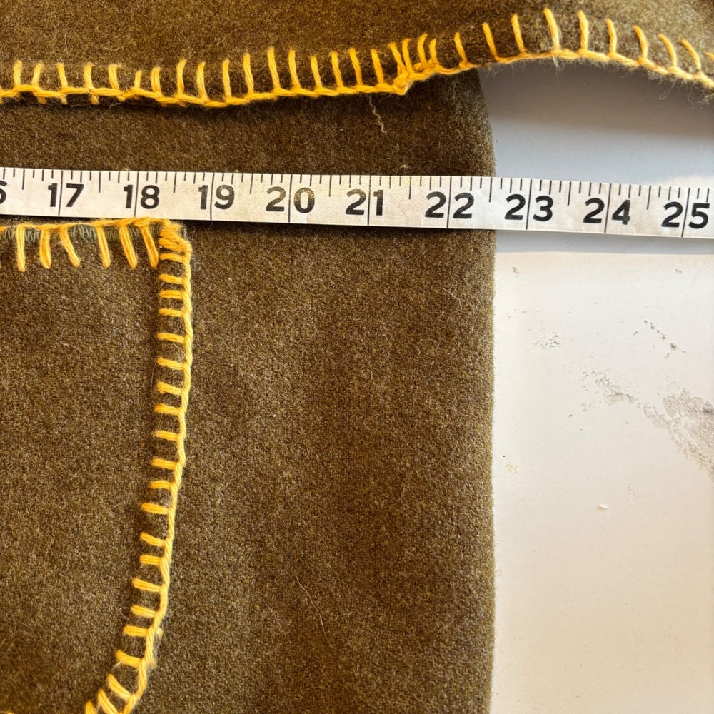 Handcrafted Olive Green Wool Hooded Cropped Bog Jacket with Yellow Stitching | L - Picture 13 of 16
